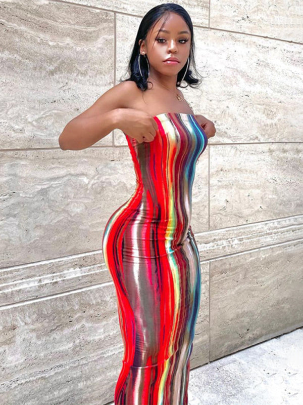 Tube Dresses - Colorful Watercolor Strapless Maxi Dress | Summer Festivals