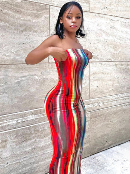 Tube Dresses - Colorful Watercolor Strapless Maxi Dress | Summer Festivals