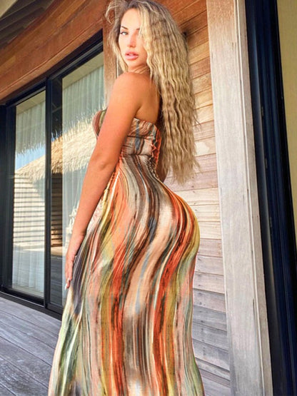 Tube Dresses - Colorful Watercolor Strapless Maxi Dress | Summer Festivals