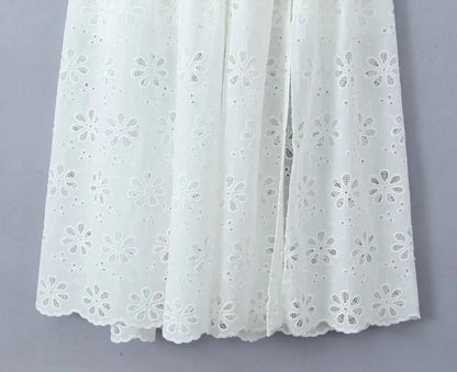 Vacation Dresses- Summer Romance Women's Fit & Flare Embroidered Midi Dress for Garden Parties- - Pekosa Women Fashion