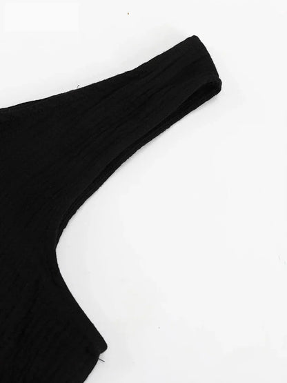 Vacation Outfit Set- Comfy Loungewear Set Textured Cotton Tank Top & Loose Pants- - Pekosa Women Fashion
