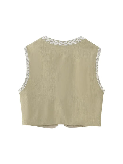 Vests- Artisanal Embroidered Cropped Waistcoat - Women Vintage Vest- - Pekosa Women Fashion