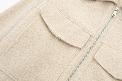 Wool Jackets - Cropped Wool Jacket Flapper Utility Outerwear