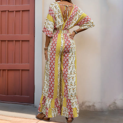 Jumpsuits - Summer New Bohemian Style Printed Retro Style High Waist One-piece Trousers For Women