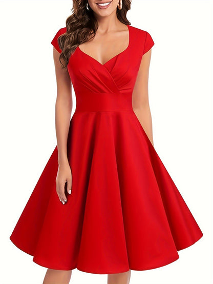 Fit and Flare Dresses - Retro Women's V-neck Half Sleeve Waist Dress