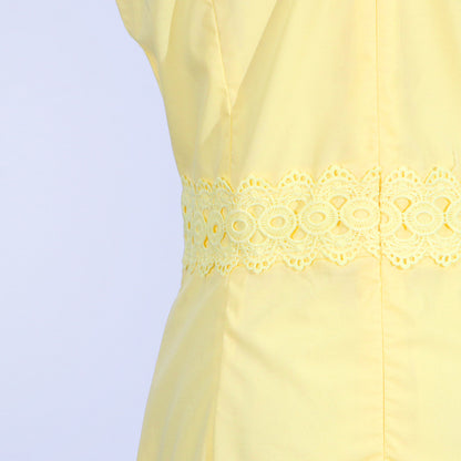 Round Neck Sleeveless Waist Lace Stitching Solid Color Dress