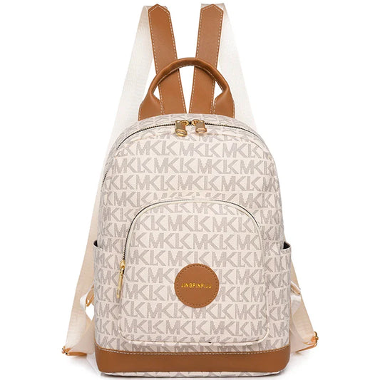 backpacks- Faux Leather Backpack with Multi-Compartment Design- - Pekosa Women Fashion