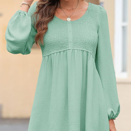 Casual Dresses - Long Sleeve High Waist A- Line Mini Dress