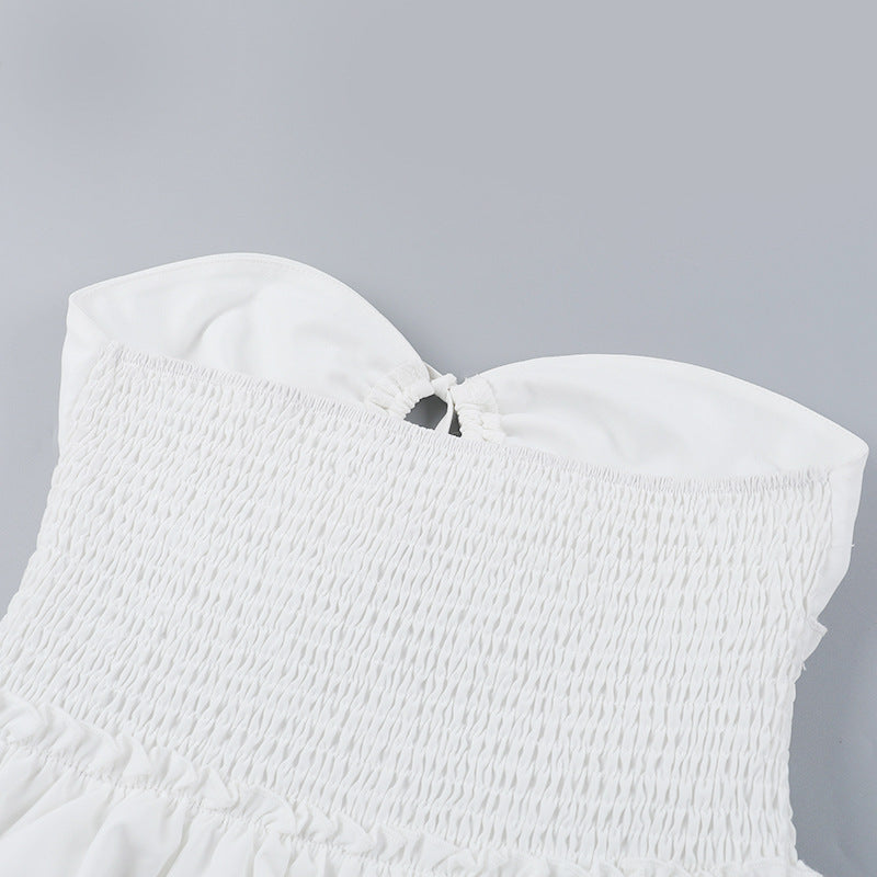 Tube Mini Dresses - Tube Top Hollow-out Cinched White Cake Dress Female Dress