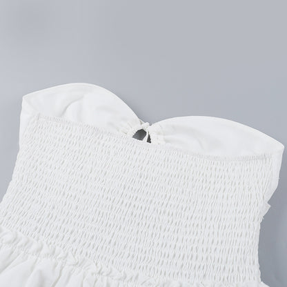 Tube Mini Dresses - Tube Top Hollow-out Cinched White Cake Dress Female Dress