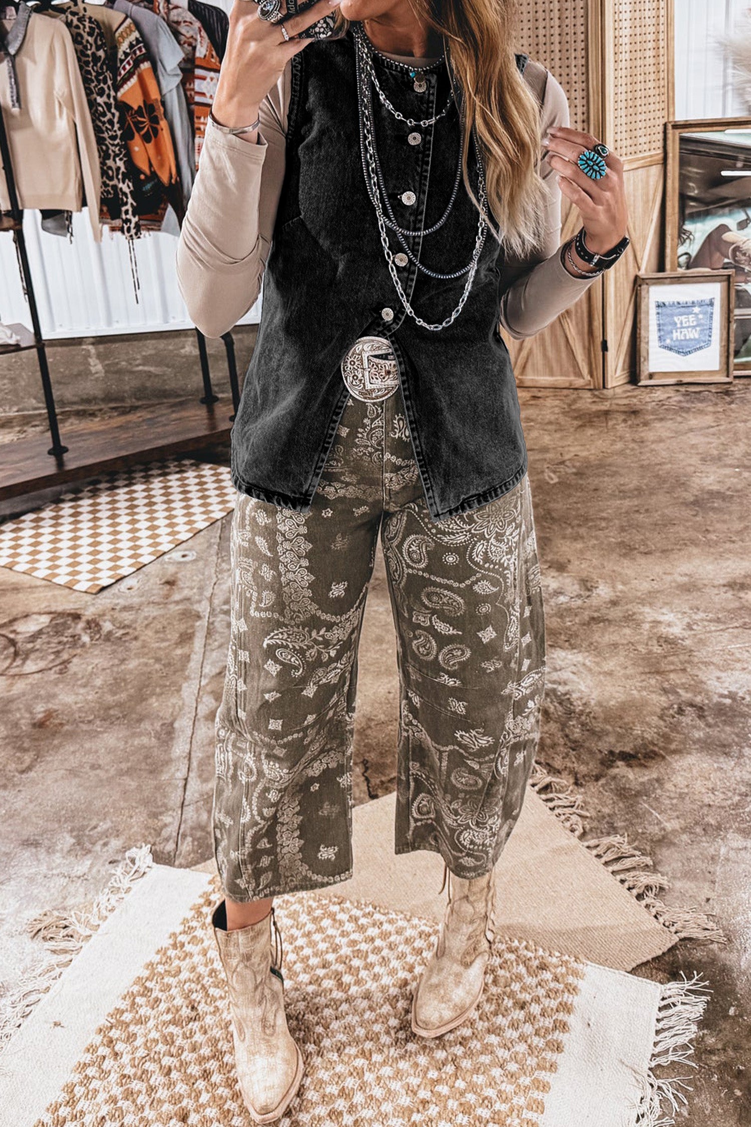 Tank Tops - Black Buttoned Front Slit Denim Vest