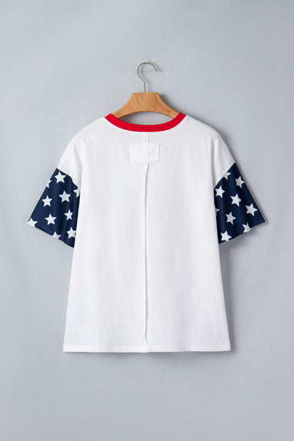 Tops & Tees - Jet Stream Flag Print USA Graphic Patchwork Casual Tee