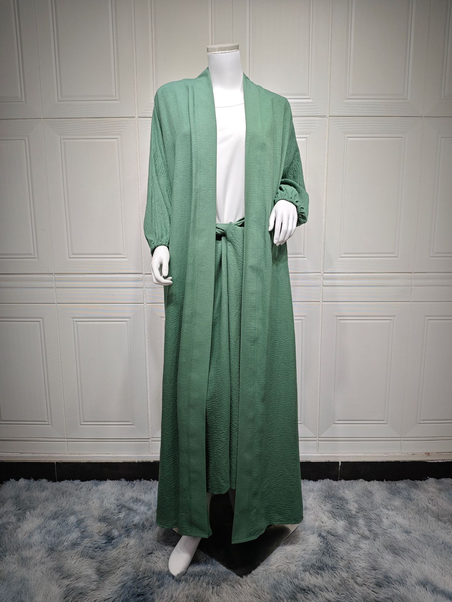 Pants Set - Nipped Waist Skirt Robe Two-piece Set