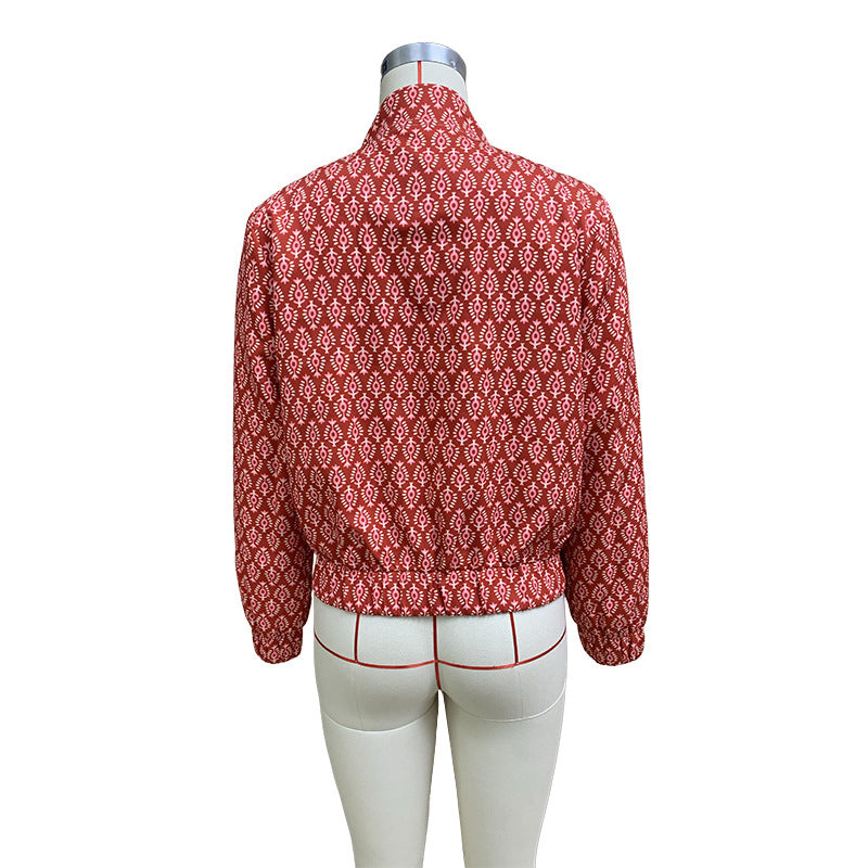 Temperament Printed Long Sleeve Top Coat