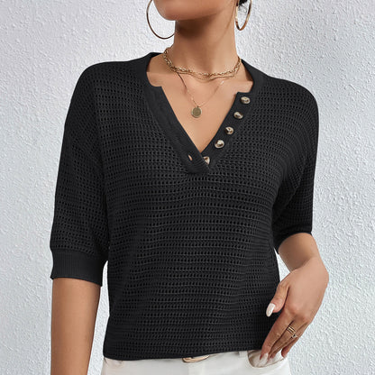 Knit Tops - V-neck Hollow Knitwear Women's Clothing