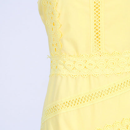 Round Neck Sleeveless Waist Lace Stitching Solid Color Dress