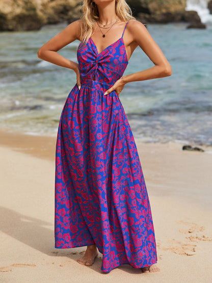 A-Line Dresses - Knotted V-neck Long Dress Women