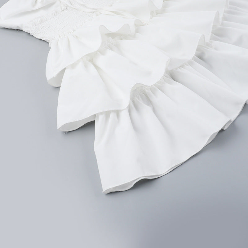 Tube Mini Dresses - Tube Top Hollow-out Cinched White Cake Dress Female Dress