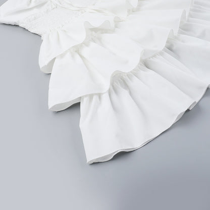 Tube Mini Dresses - Tube Top Hollow-out Cinched White Cake Dress Female Dress