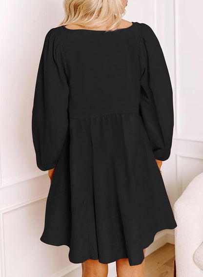 Long Sleeve High Waist A- Line Mini Dress