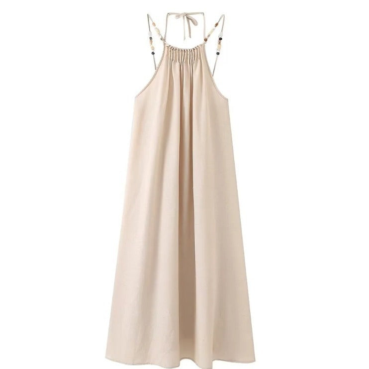 Vacation Dresses - Beaded Halterneck With Suspenders Dress