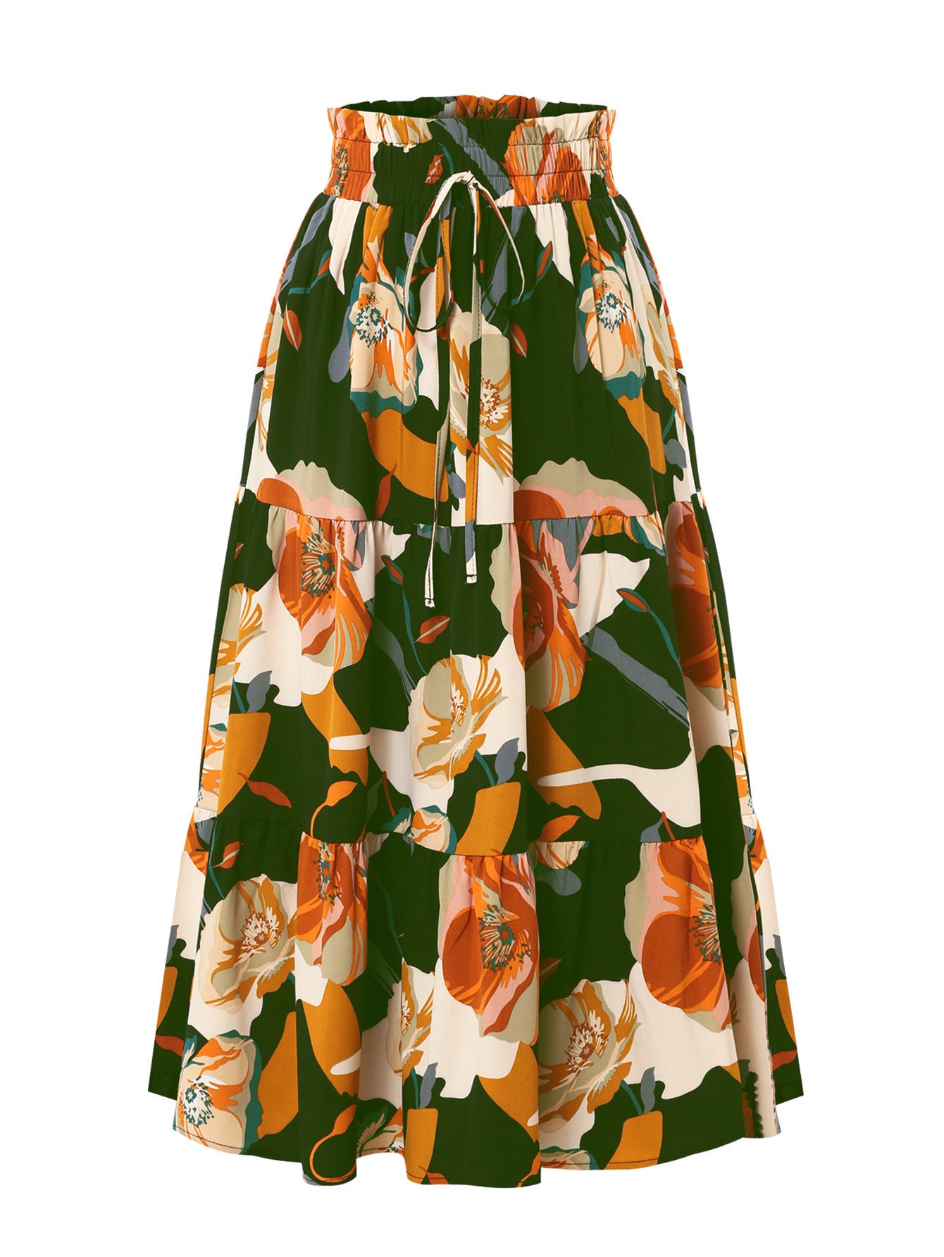 Skirts - Women's Pleated Floral Print Elastic Waist Skirt