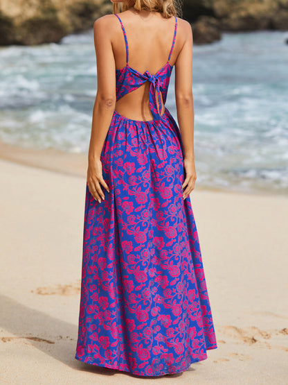 A-Line Dresses - Knotted V-neck Long Dress Women