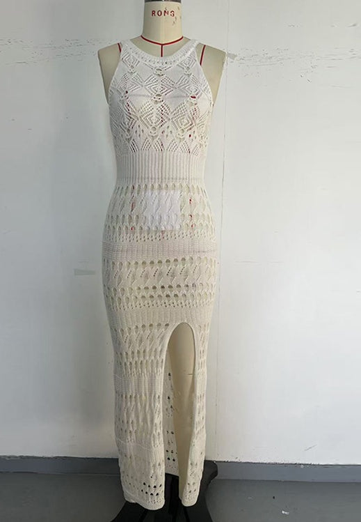 Beach Dresses - Side High Slit Slim Fit Hollow Dress Women's