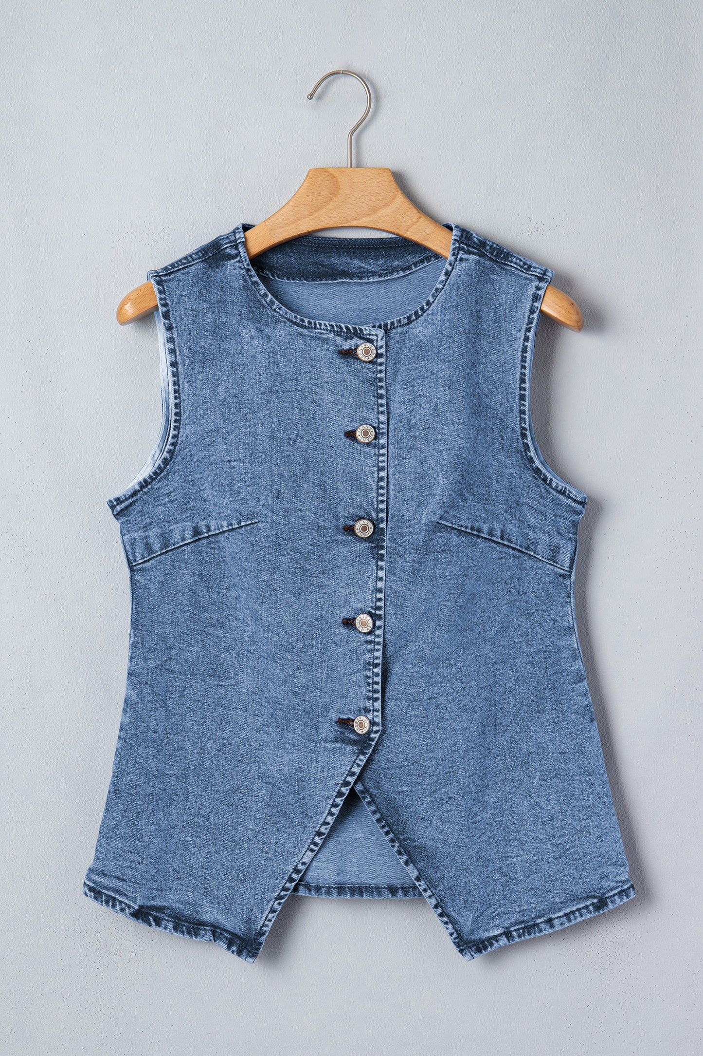 Tank Tops - Black Buttoned Front Slit Denim Vest