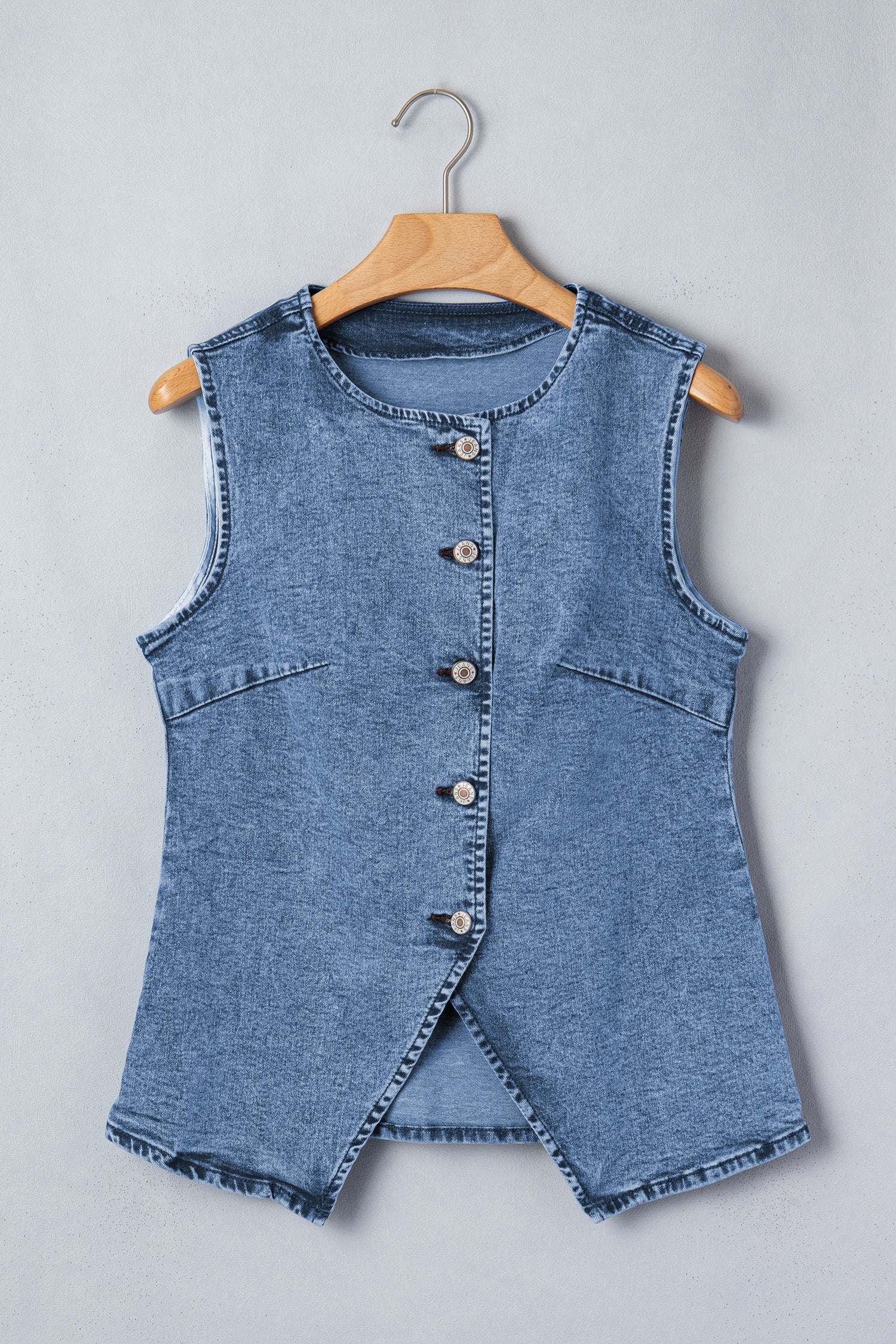 Tank Tops - Black Buttoned Front Slit Denim Vest