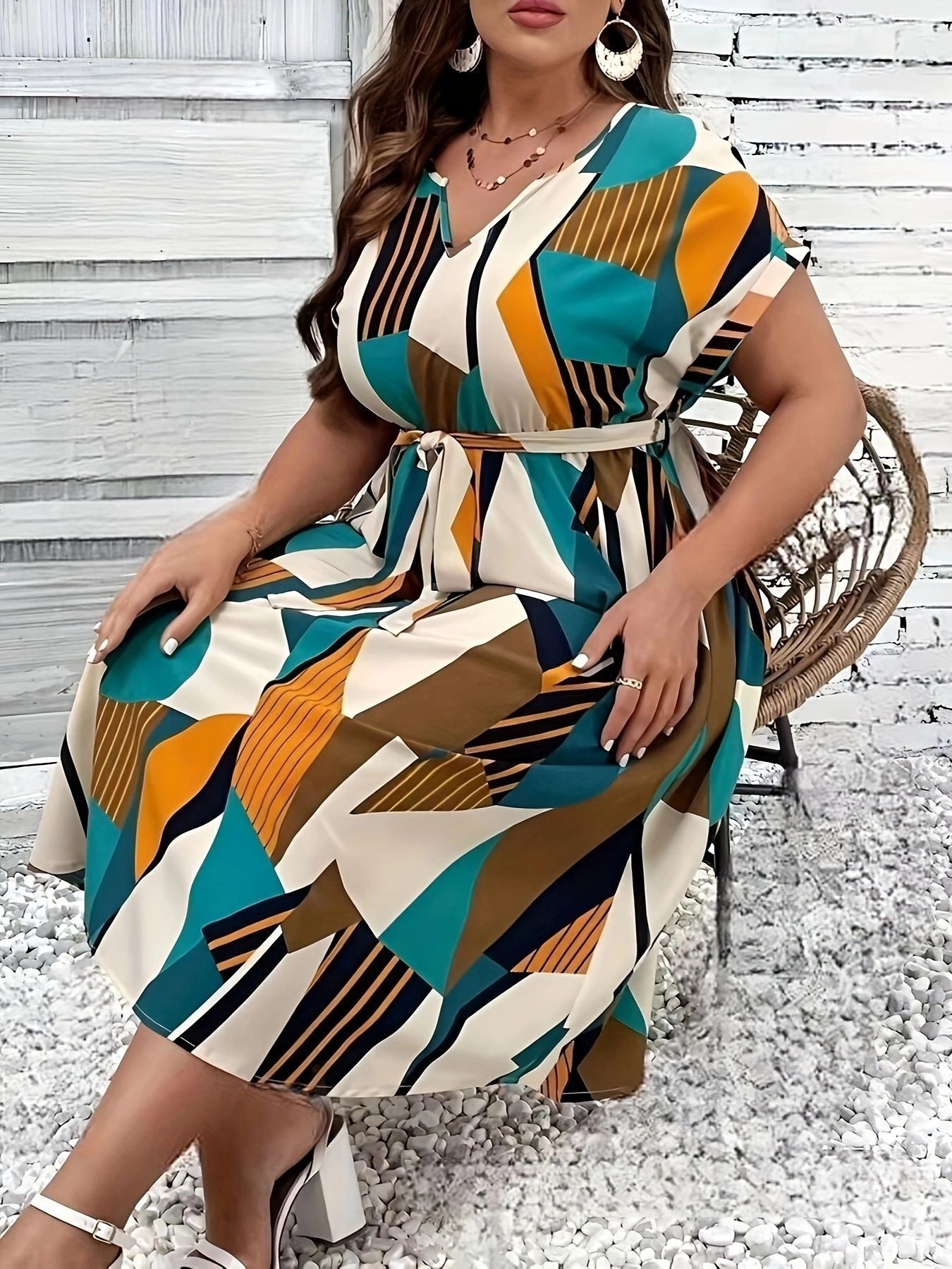 A-Line Dresses - Fashion Printed Lace Up Dress