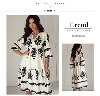 Casual Dresses - Women's Robe Fashion Printed Elegant Lace-up Dress