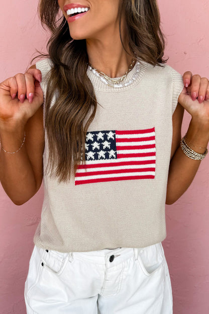Sweater Vests - Parchment American Flag Sleeveless Sweater
