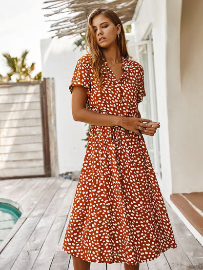 A-Line Dresses - Print Drawstring Waist A-line Dress