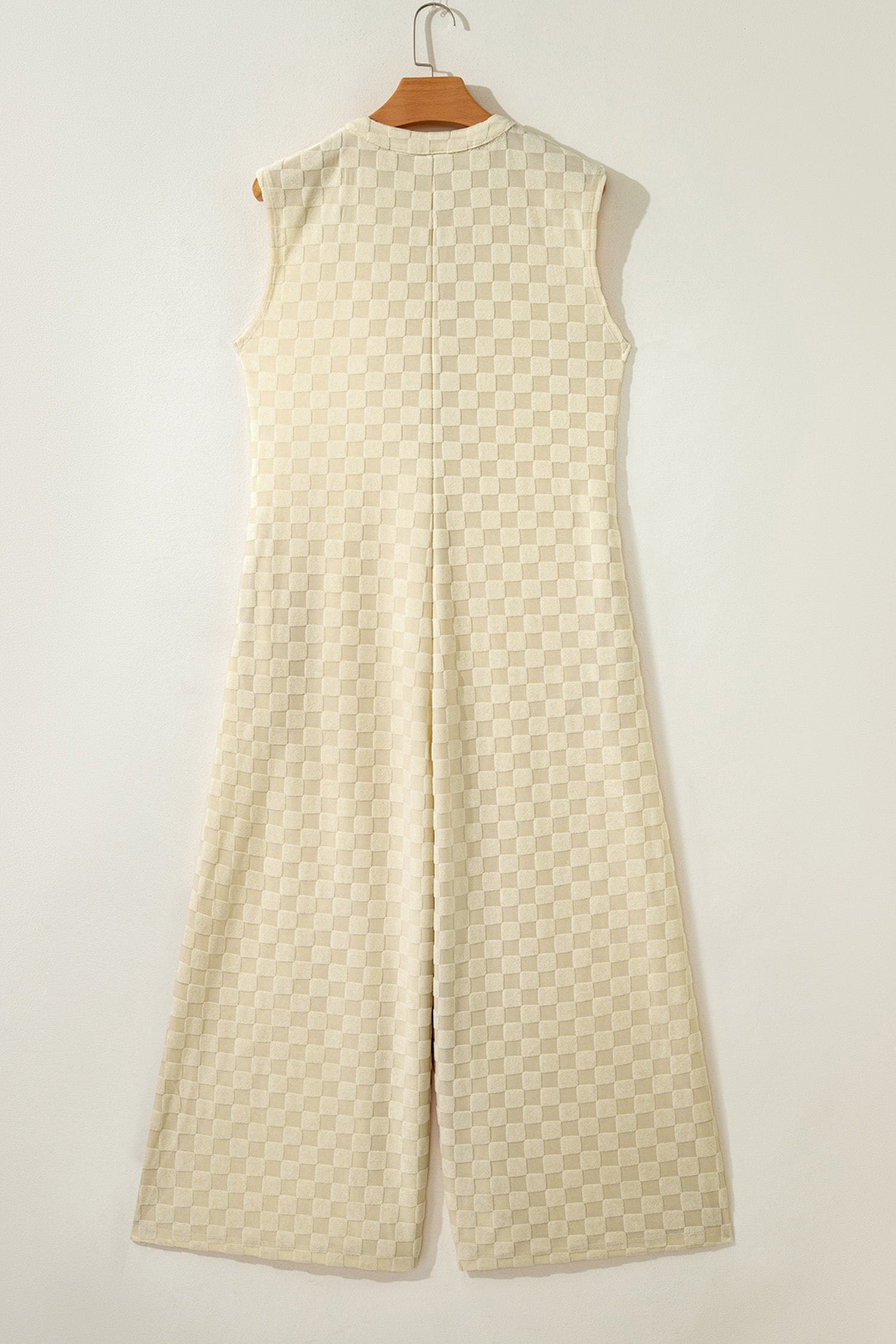 Jumpsuits & Rompers - White Half Buttons Sleeveless Wide Leg Textured Jumpsuit