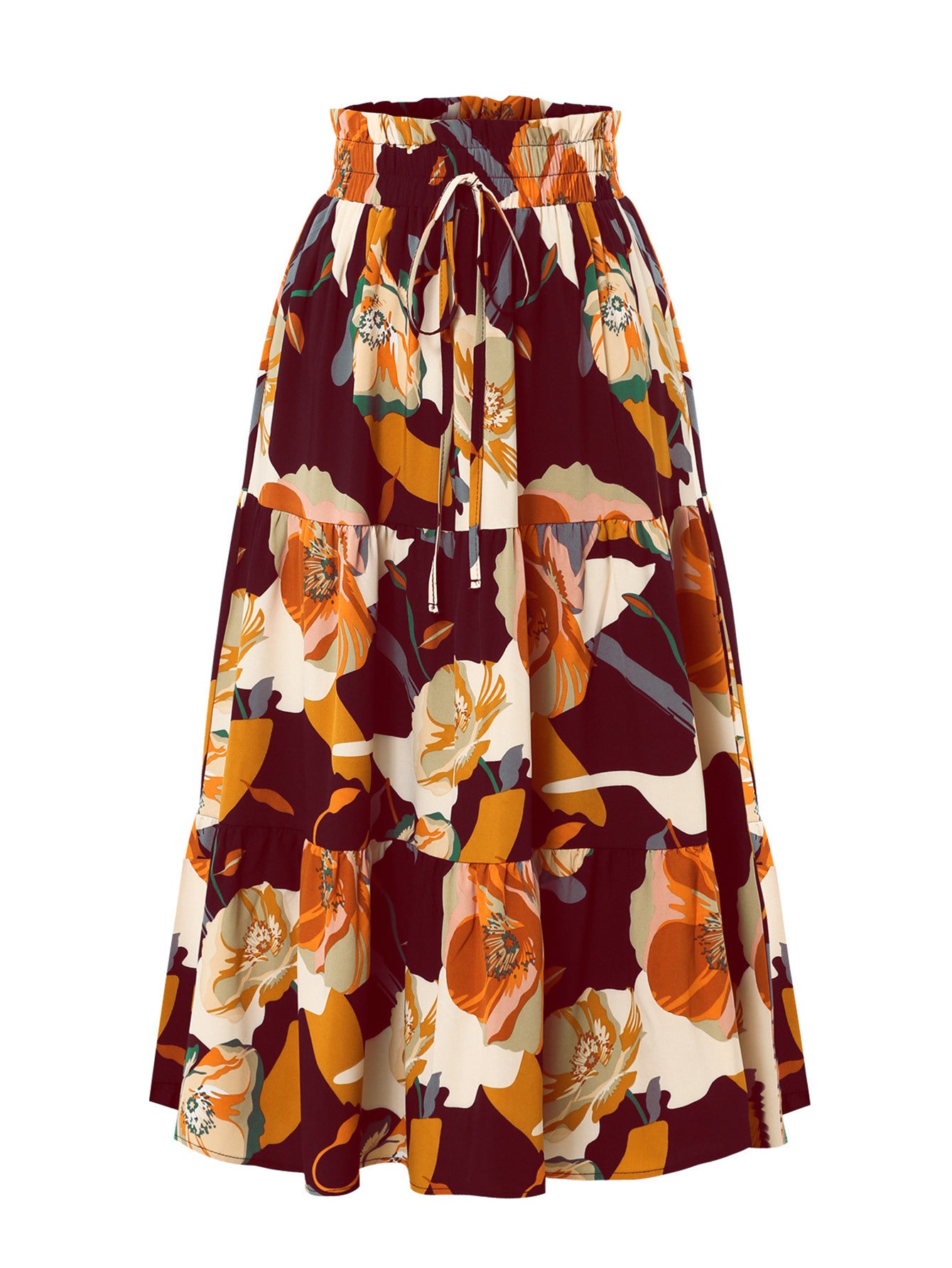 Skirts - Women's Pleated Floral Print Elastic Waist Skirt