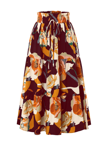 Skirts - Women's Pleated Floral Print Elastic Waist Skirt