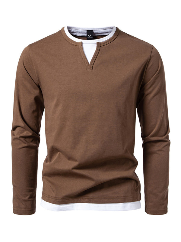 Casual Tops - Olive Green Men's Tee with Contrast V-Neck – Casual Wear
