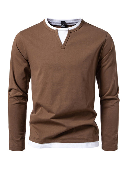 Casual Tops - Olive Green Men's Tee with Contrast V-Neck – Casual Wear