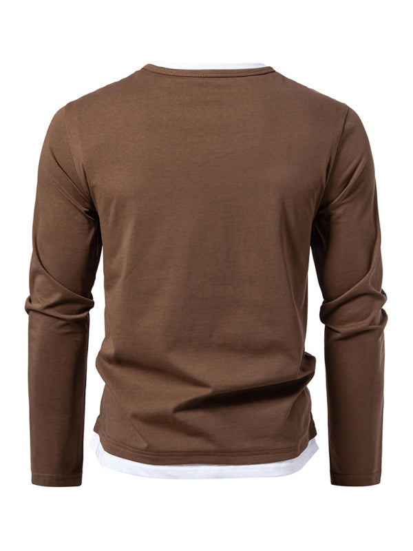 Casual Tops - Olive Green Men's Tee with Contrast V-Neck – Casual Wear