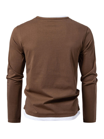 Casual Tops - Olive Green Men's Tee with Contrast V-Neck – Casual Wear