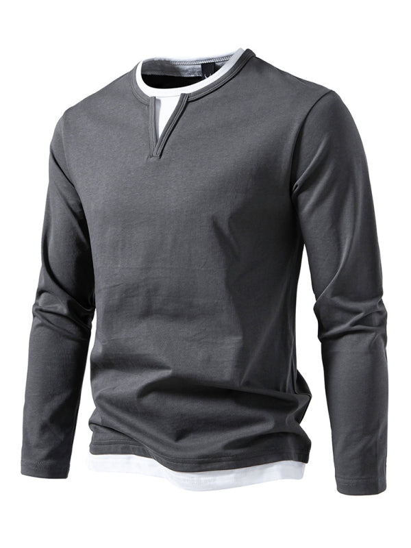 Casual Tops - Olive Green Men's Tee with Contrast V-Neck – Casual Wear