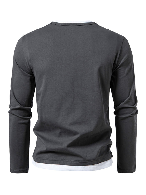 Casual Tops - Olive Green Men's Tee with Contrast V-Neck – Casual Wear