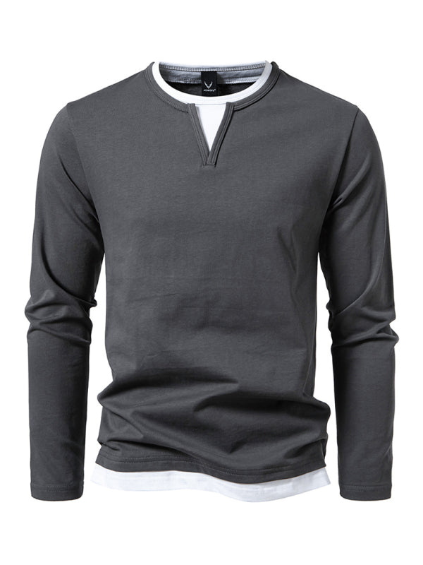 Casual Tops - Olive Green Men's Tee with Contrast V-Neck – Casual Wear