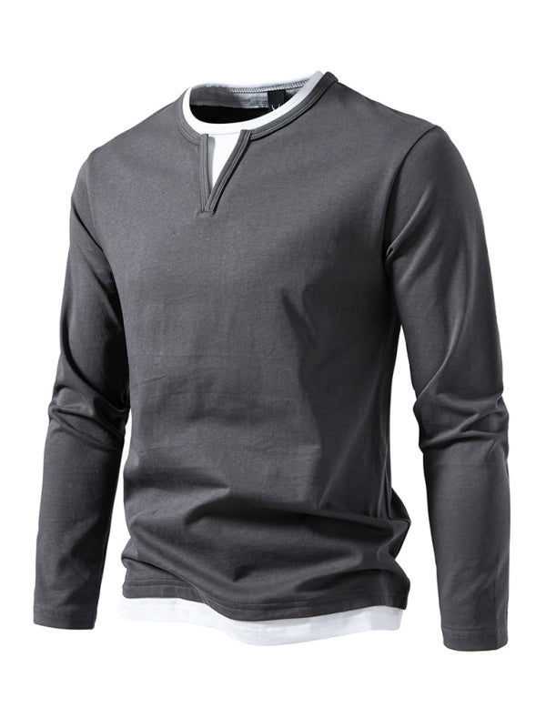 Casual Tops - Olive Green Men's Tee with Contrast V-Neck – Casual Wear