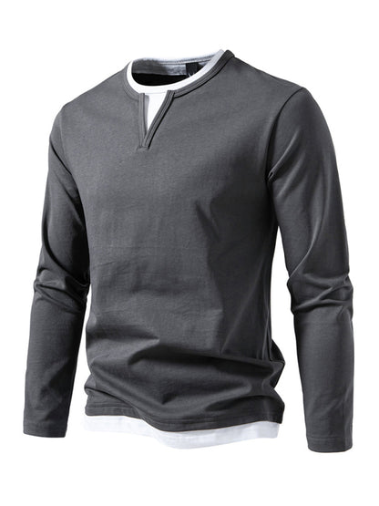 Casual Tops - Olive Green Men's Tee with Contrast V-Neck – Casual Wear
