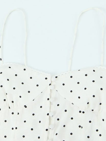 Cami Dresses - Fashionable suspender polka dot print single-breasted dress