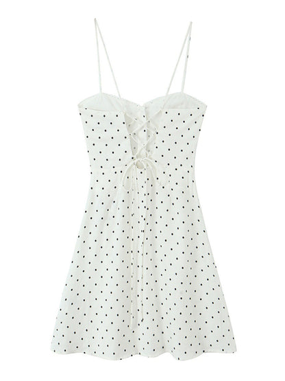 Cami Dresses - Fashionable suspender polka dot print single-breasted dress