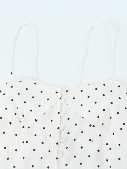 Cami Dresses - Fashionable suspender polka dot print single-breasted dress