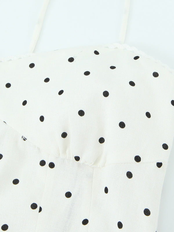 Cami Dresses - Fashionable suspender polka dot print single-breasted dress